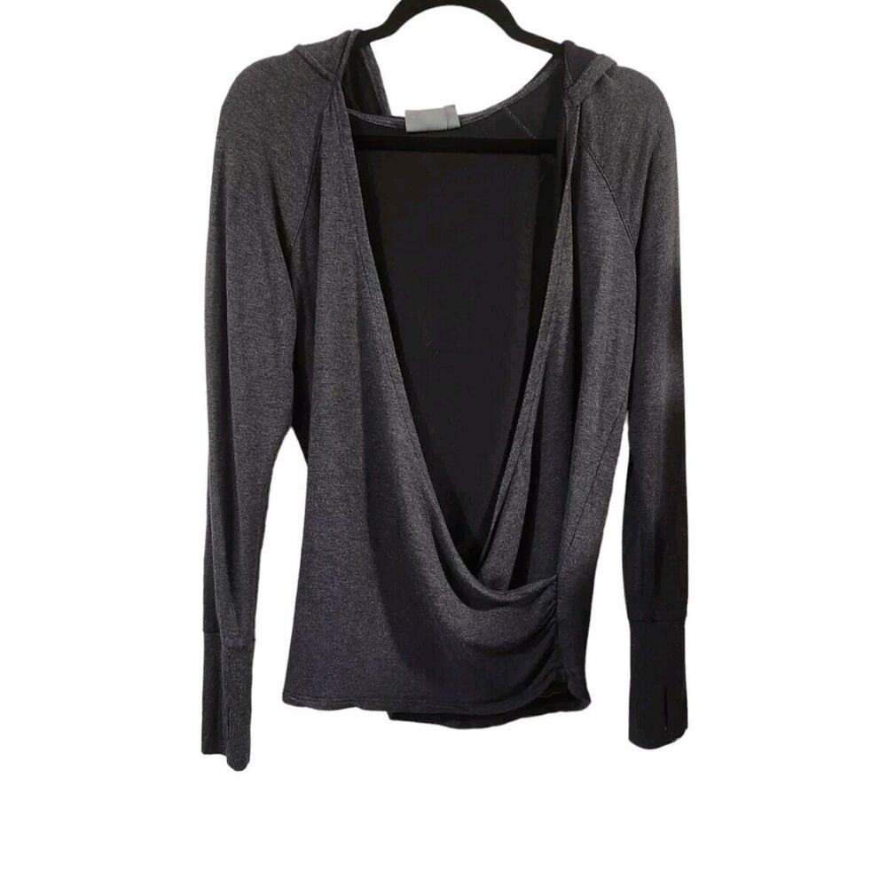 Athleta Long Sleeve Athletic Faux Wrap Charcoal Gray Hooded Yoga Shirt Top M Gym